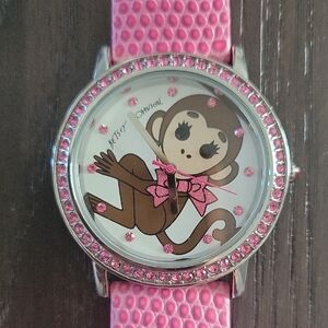 Betsey Johnson Pink Rhinestone Monkey Watch